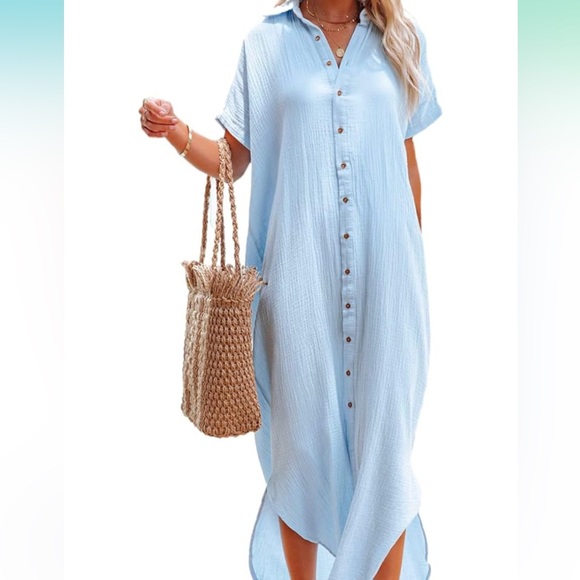 2 women’s beach cover up! and blue Pink Button-Up women’s cover up! - Picture 3 of 5